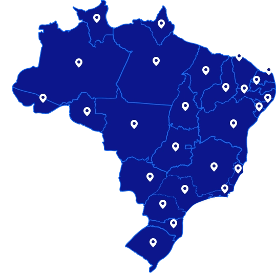 Mapa do Brasil com os estados marcados que possuem o sistema da Activesoft